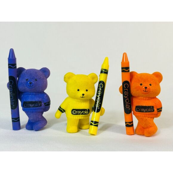 Vintage 1987 Crayola Crayon Flocked Bear Mini Figure Binney & Smith Complete Set - Picture 5 of 9